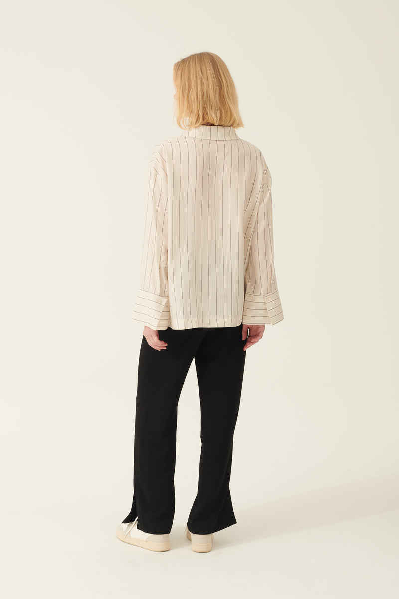 Rue de Tokyo SISKA TENCEL STRIPE SHIRTS GREY BLACK STRIPE