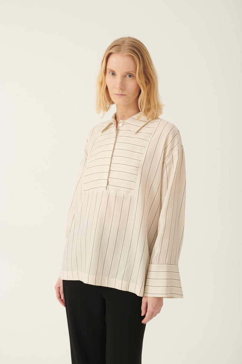 Rue de Tokyo SISKA TENCEL STRIPE SHIRTS GREY BLACK STRIPE