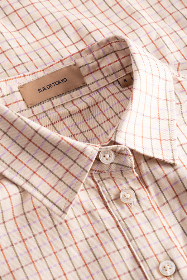 Rue de Tokyo STINE CHECK COTTON SHIRTS BEIGE/GREEN/ORANGE CHECK