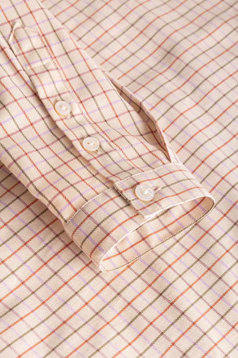 Rue de Tokyo STINE CHECK COTTON SHIRTS BEIGE/GREEN/ORANGE CHECK