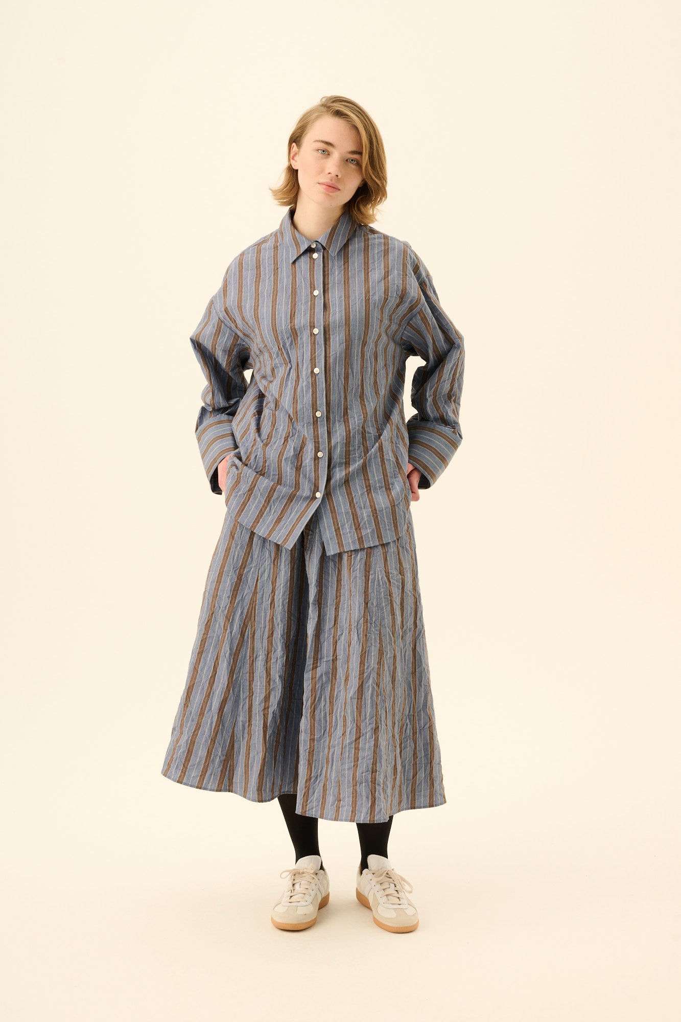 Rue de Tokyo SUMIKO MELANGE STRIPE Shirts BROWN/BLUE