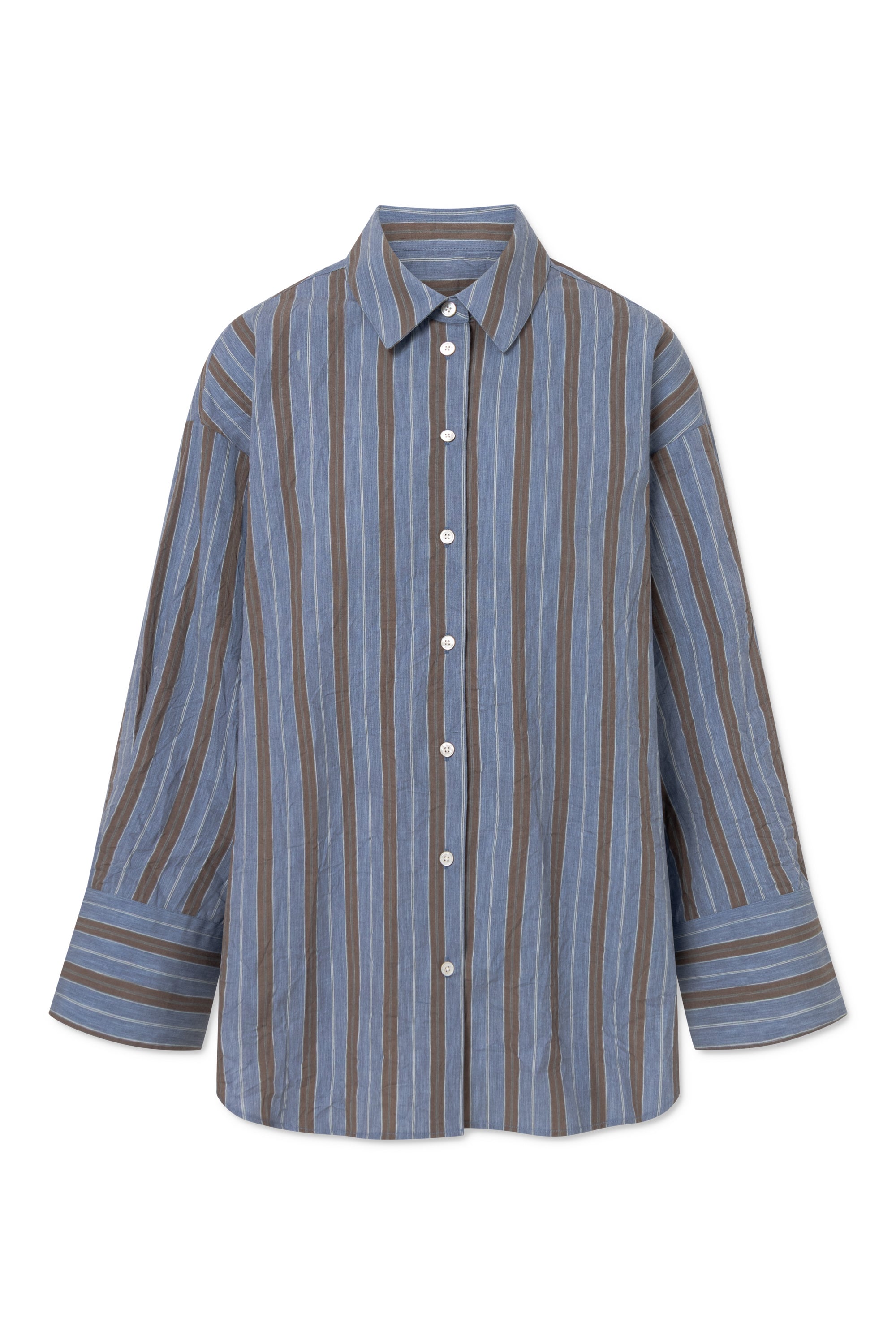 Rue de Tokyo SUMIKO MELANGE STRIPE Shirts BROWN/BLUE