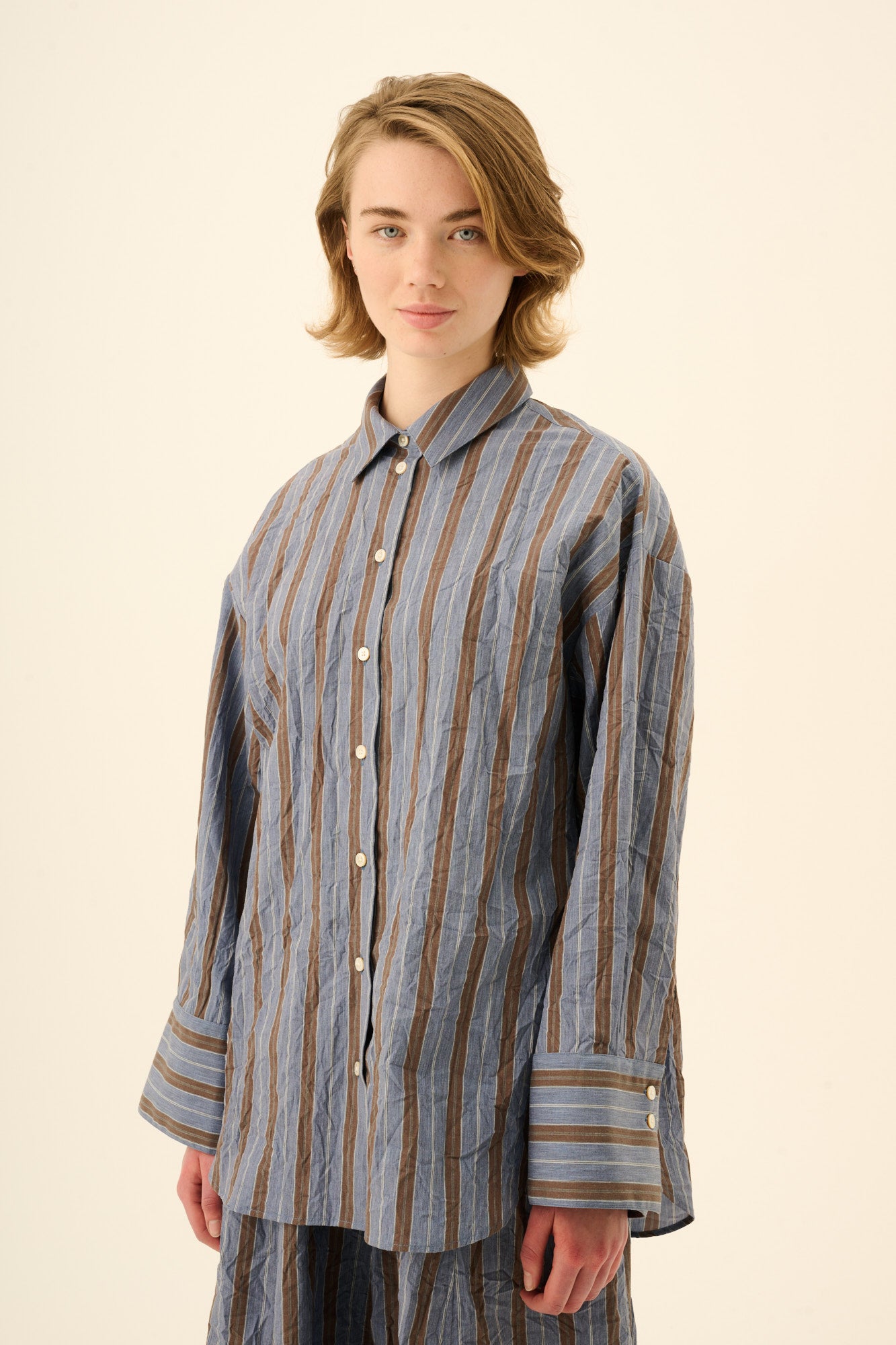 Rue de Tokyo SUMIKO MELANGE STRIPE Shirts BROWN/BLUE