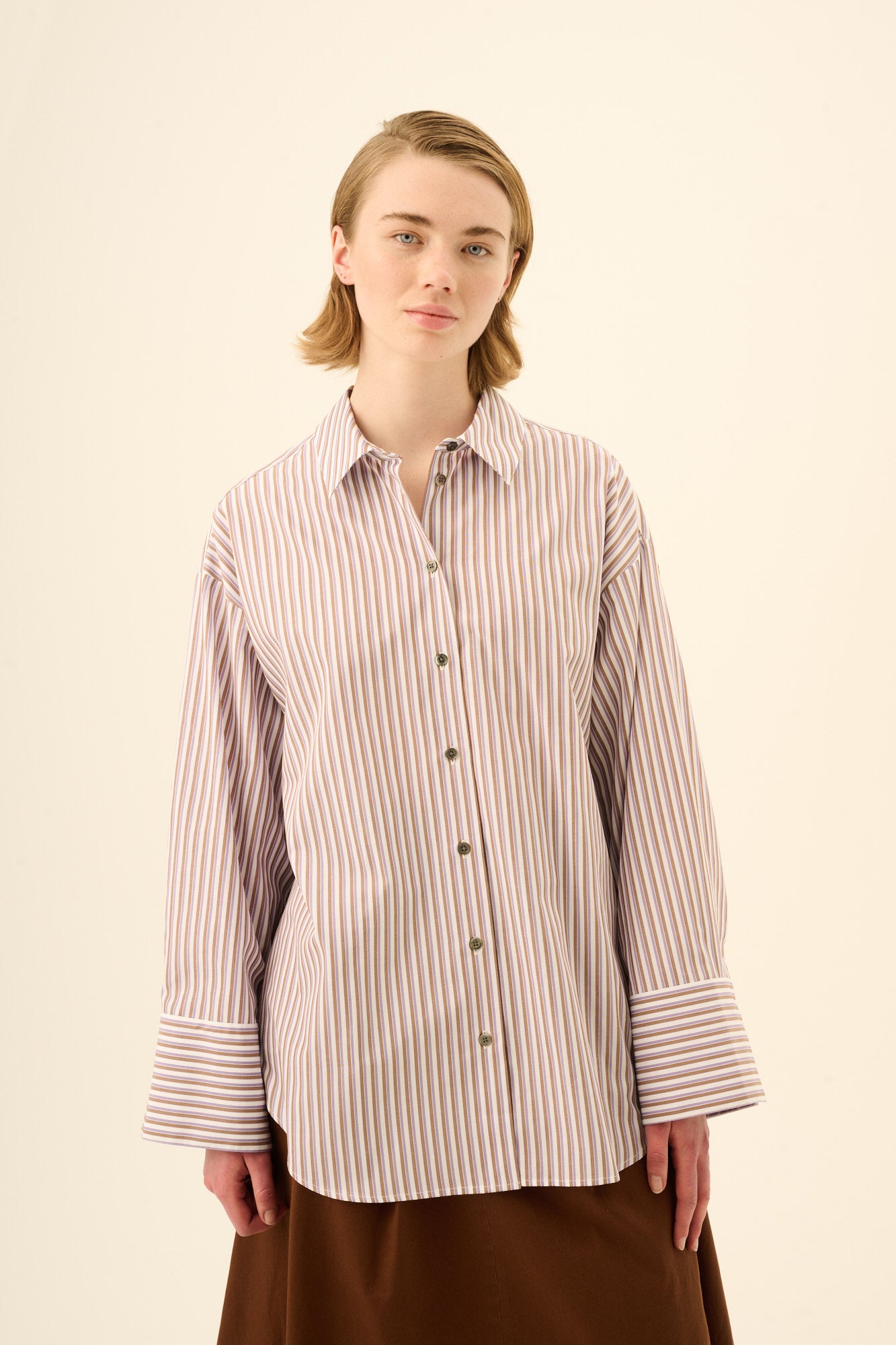 Rue de Tokyo SUMIKO TRIPLE STRIPE Shirts BROWN/PURPLE/WHITE