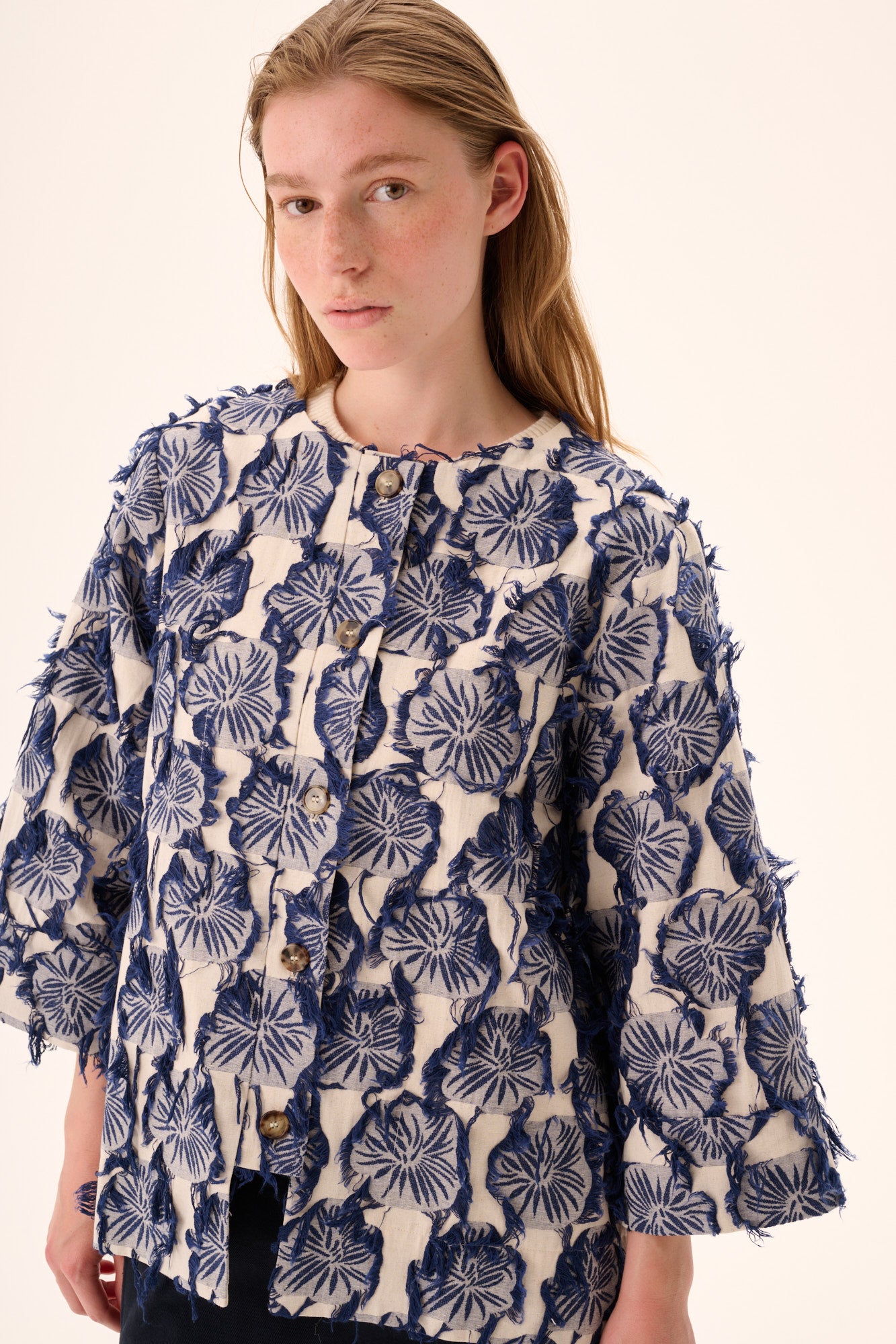 Rue de Tokyo SUN FIL COUPE FLOWER Shirts NAVY/SAND