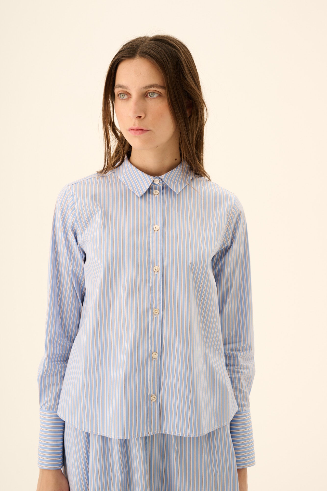 Rue de Tokyo SYLINA DOUBLE STRIPE Shirts BLUE BROWN STRIPE