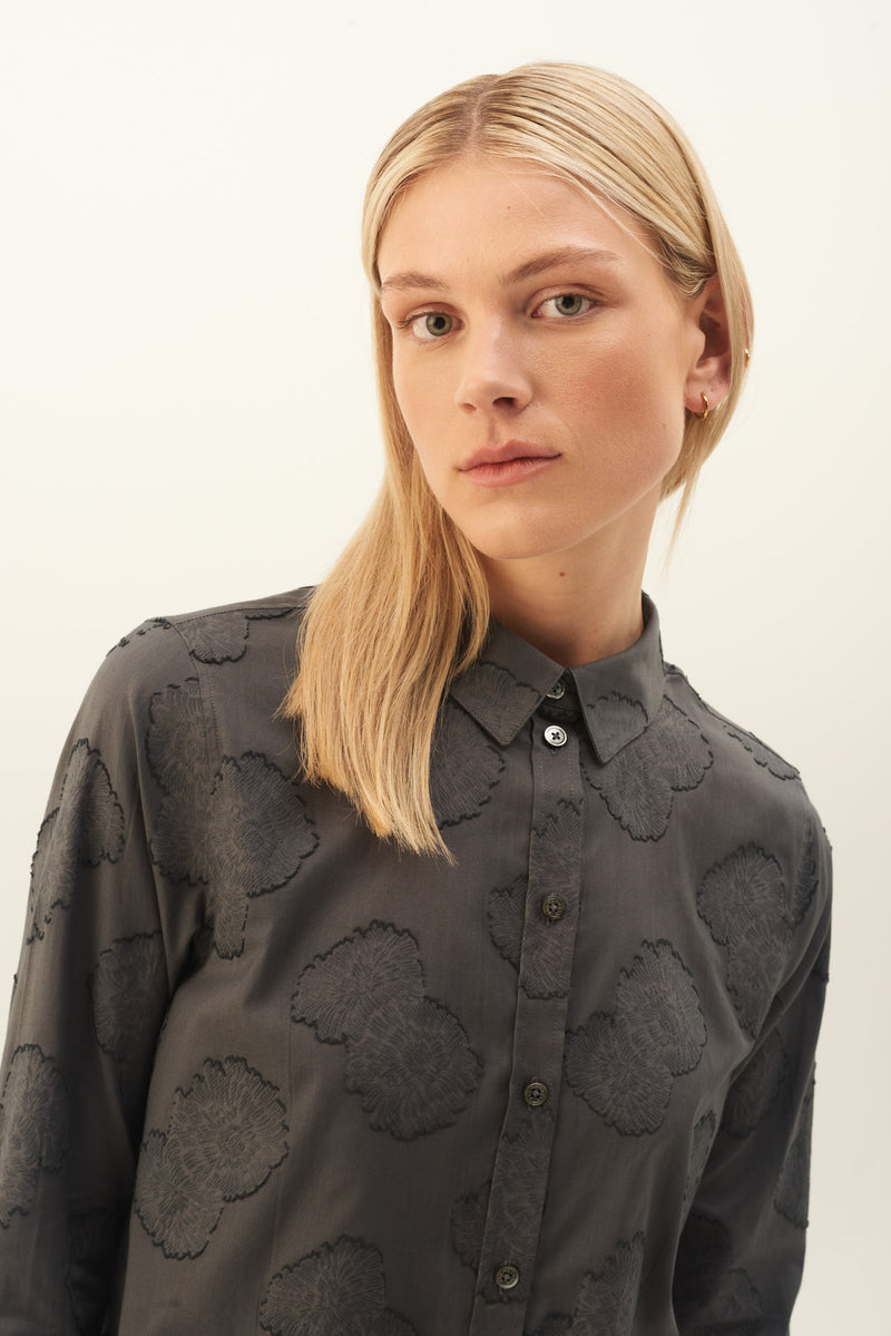 Rue de Tokyo SYLINA JAPANESE FLOWER JACQUARD SHIRTS DARK GREY FLOWER