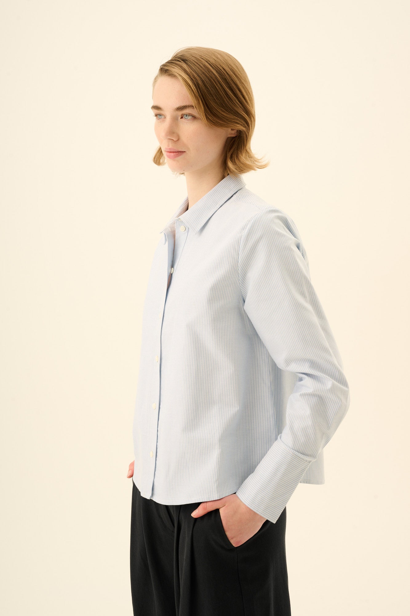 Rue de Tokyo SYLINA STRIPED OXFORD Shirts WHITE / LIGHT BLUE STRIPE