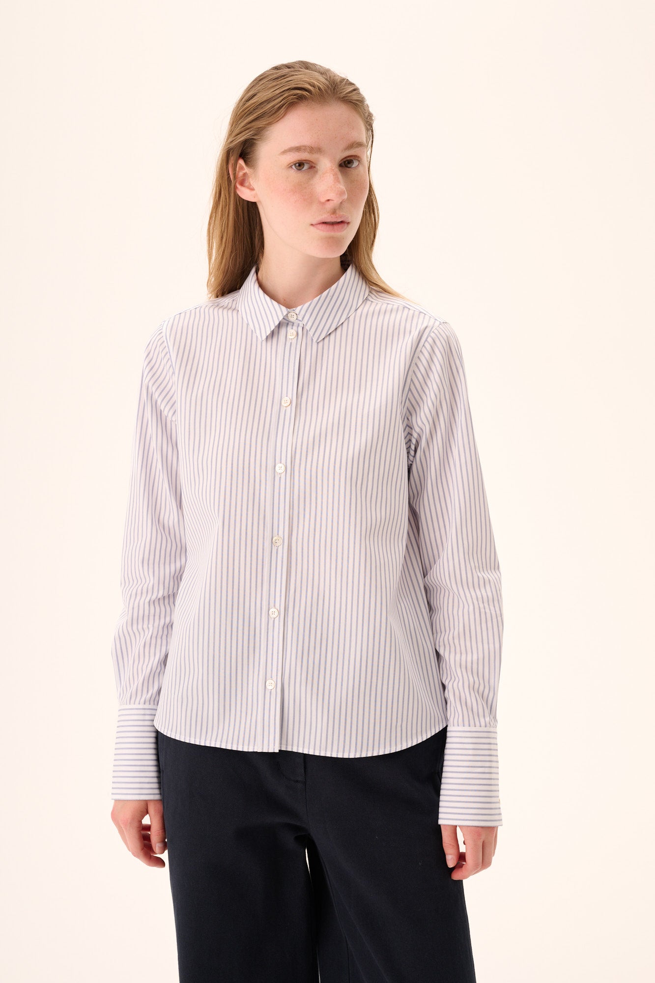 Rue de Tokyo SYLINA STRIPED SHIRTING Shirts NAVY TRIPLE STRIPE