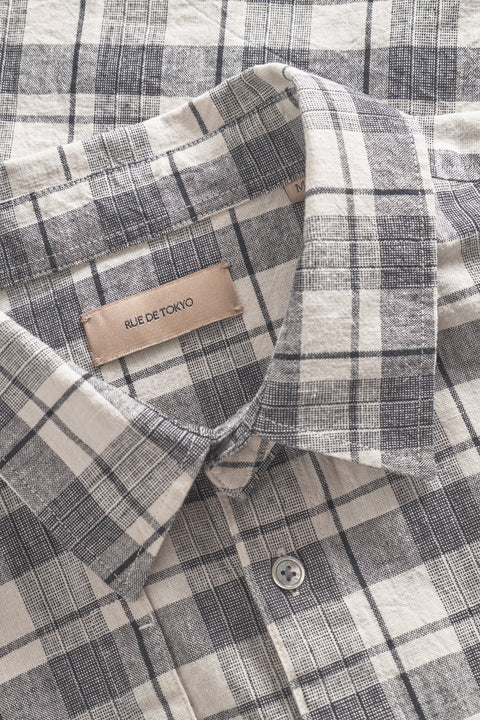 Rue de Tokyo SYL LINEN COTTON SHIRTS WHITE BLACK CHECK