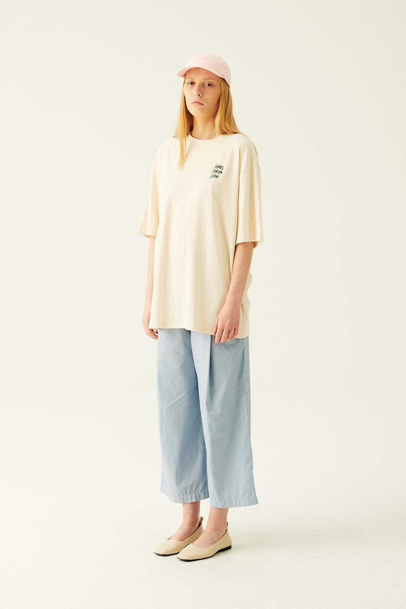 Rue de Tokyo TANNER RECYCLED COTTON JRSY T-SHIRTS NATURAL WHITE WITH BLACK LOGO