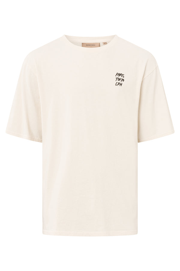 Rue de Tokyo TANNER RECYCLED COTTON JRSY T-SHIRTS NATURAL WHITE WITH BLACK LOGO
