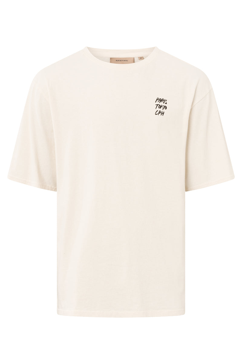 Rue de Tokyo TANNER RECYCLED COTTON JRSY T-SHIRTS NATURAL WHITE WITH BLACK LOGO