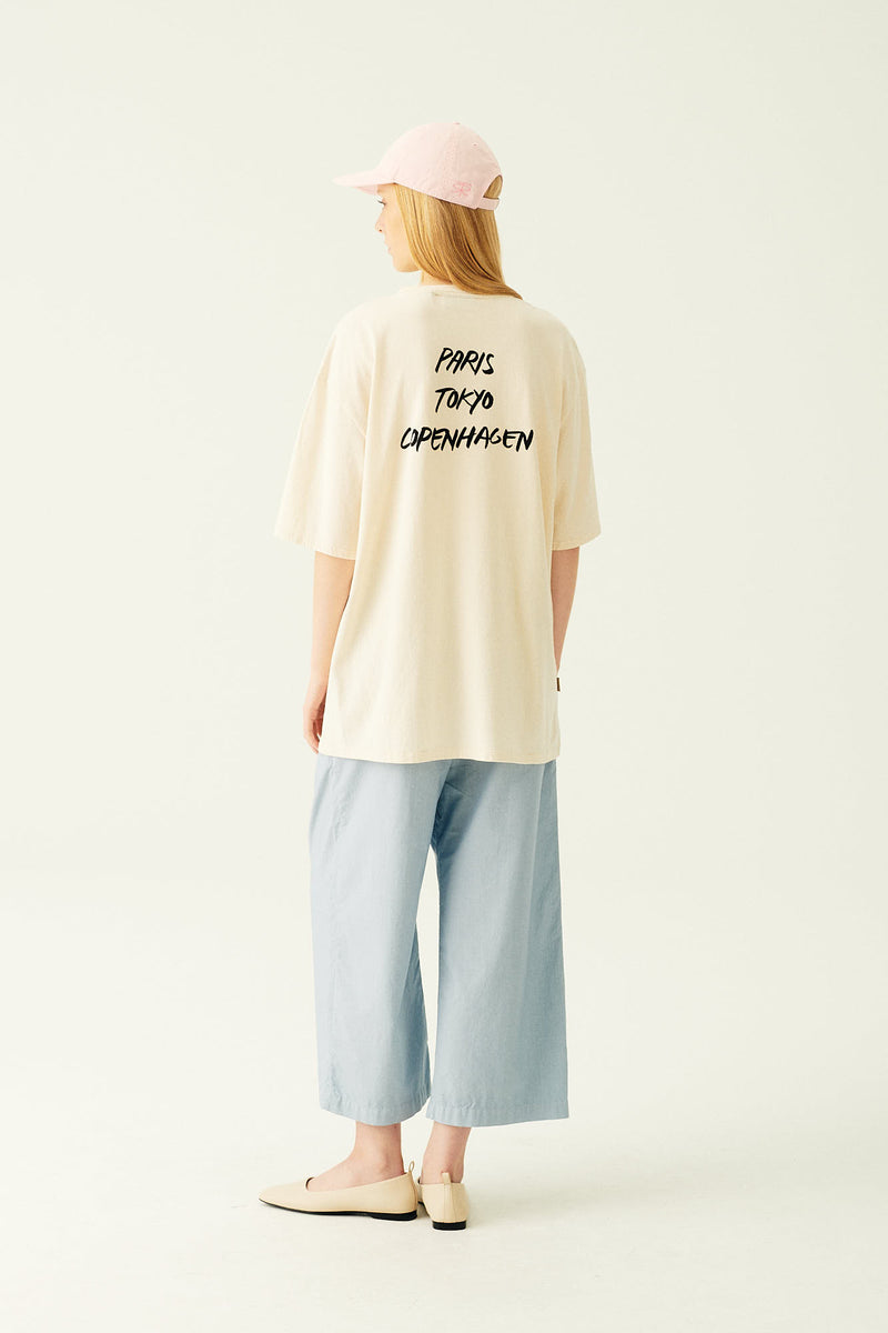 Rue de Tokyo TANNER RECYCLED COTTON JRSY T-SHIRTS NATURAL WHITE WITH BLACK LOGO