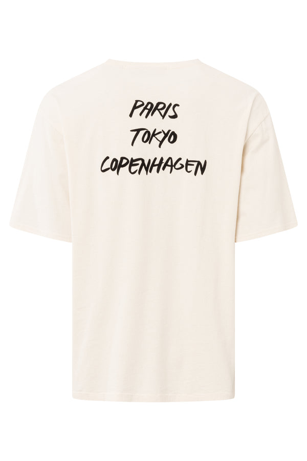 Rue de Tokyo TANNER RECYCLED COTTON JRSY T-SHIRTS NATURAL WHITE WITH BLACK LOGO