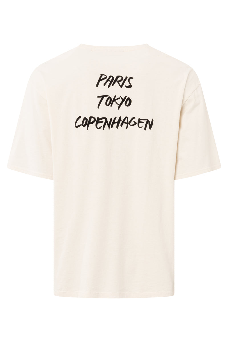 Rue de Tokyo TANNER RECYCLED COTTON JRSY T-SHIRTS NATURAL WHITE WITH BLACK LOGO