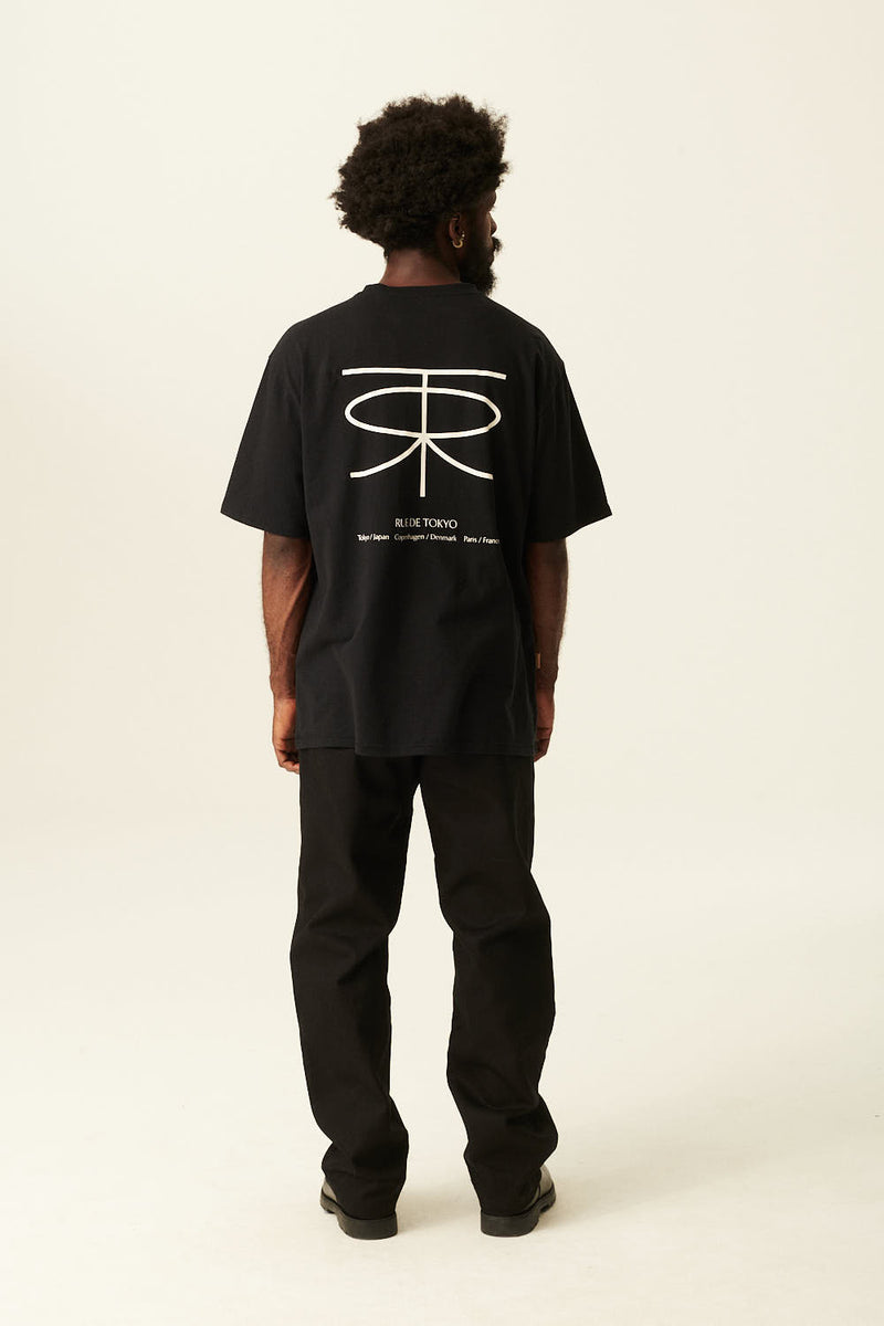 Rue de Tokyo THORSTEN RECYCLED COTTON JRSY T-SHIRTS BLACK WITH OFF WHITE LOGO