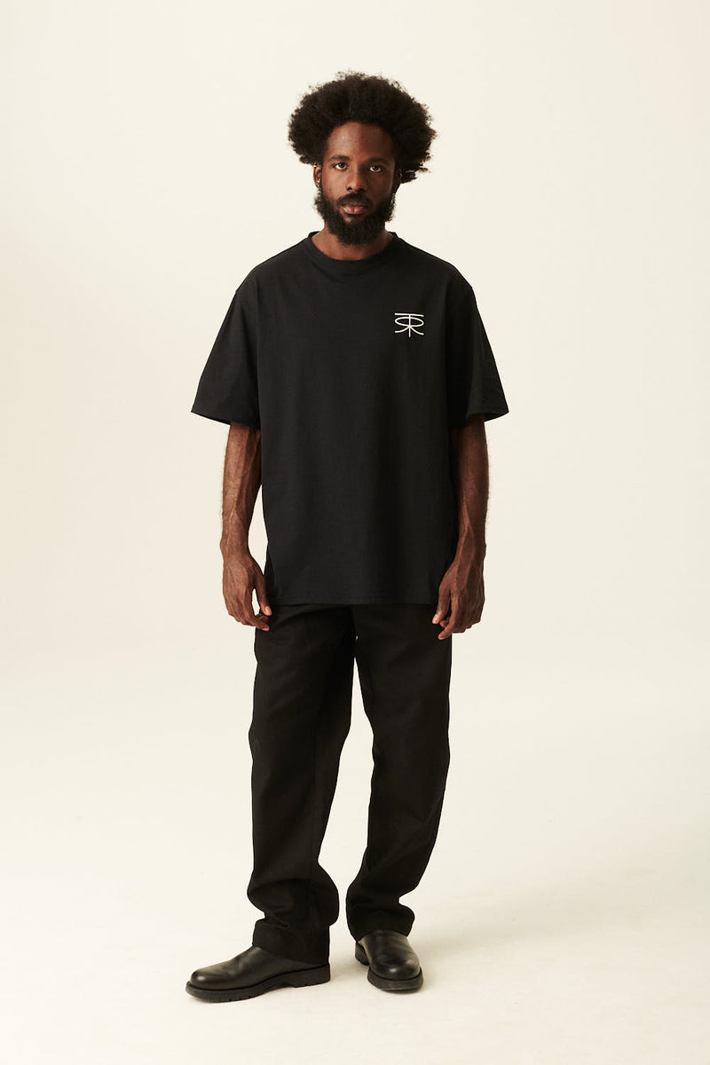 Rue de Tokyo THORSTEN RECYCLED COTTON JRSY T-SHIRTS BLACK WITH OFF WHITE LOGO