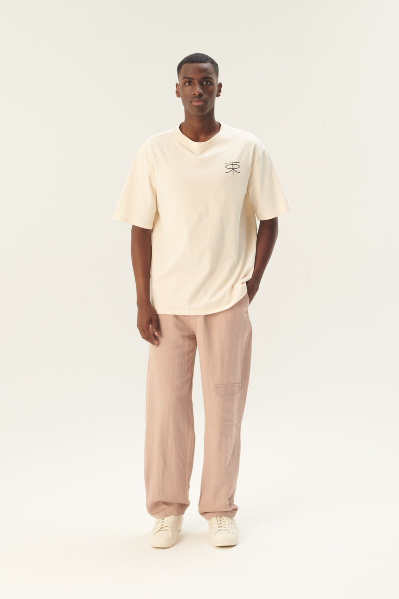 Rue de Tokyo THORSTEN RECYCLED COTTON JRSY T-SHIRTS NATURAL WHITE WITH BLACK LOGO