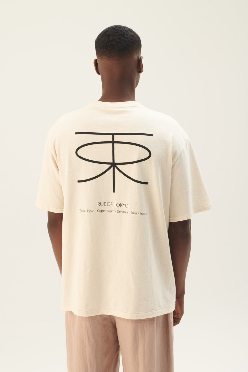 Rue de Tokyo THORSTEN RECYCLED COTTON JRSY T-SHIRTS NATURAL WHITE WITH BLACK LOGO