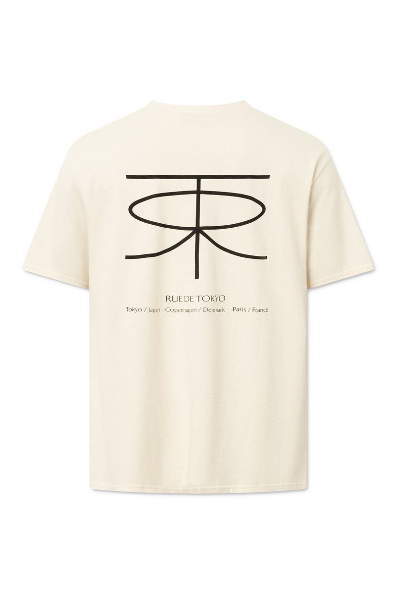 Rue de Tokyo THORSTEN RECYCLED COTTON JRSY T-SHIRTS NATURAL WHITE WITH BLACK LOGO