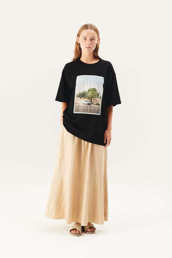 Rue de Tokyo TIBOR LIGHT JERSEY T-SHIRTS BLACK OFF WHITE PRINT