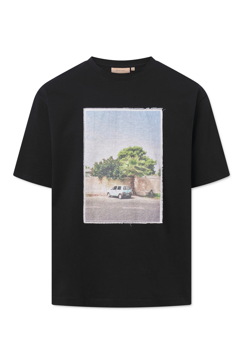 Rue de Tokyo TIBOR LIGHT JERSEY T-SHIRTS BLACK OFF WHITE PRINT