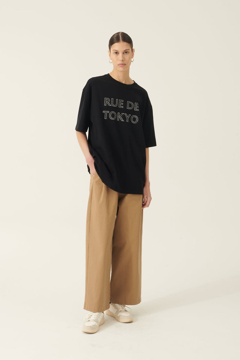 Rue de Tokyo TOKE RECYCLED COTTON JERSEY T-SHIRTS BLACK WITH OFF WHITE LOGO