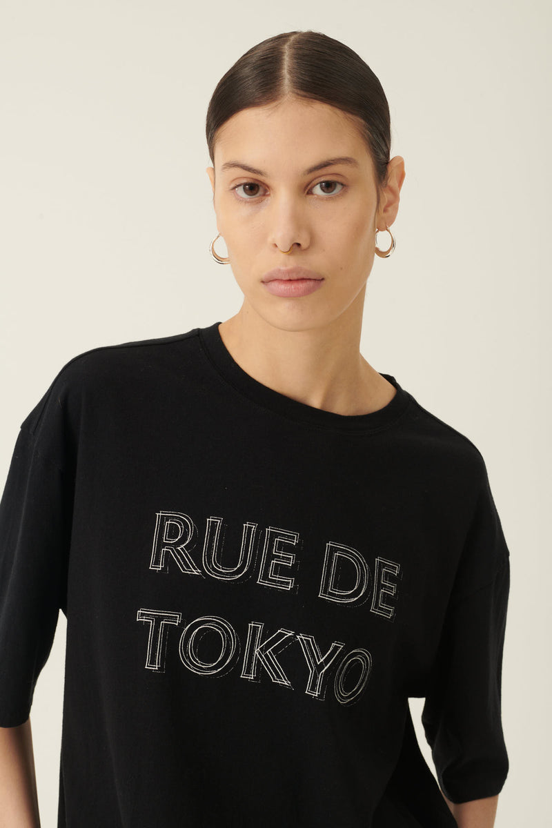 Rue de Tokyo TOKE RECYCLED COTTON JERSEY T-SHIRTS BLACK WITH OFF WHITE LOGO