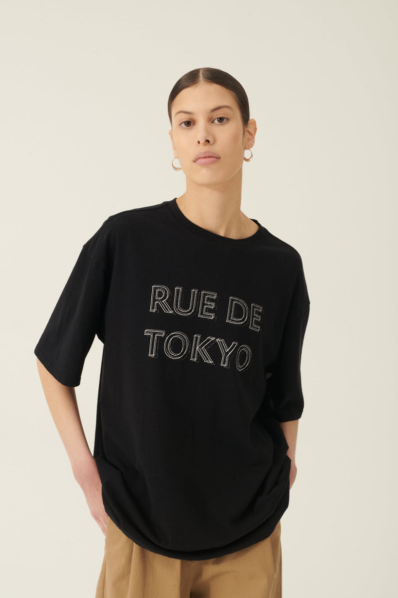 Rue de Tokyo TOKE RECYCLED COTTON JERSEY T-SHIRTS BLACK WITH OFF WHITE LOGO