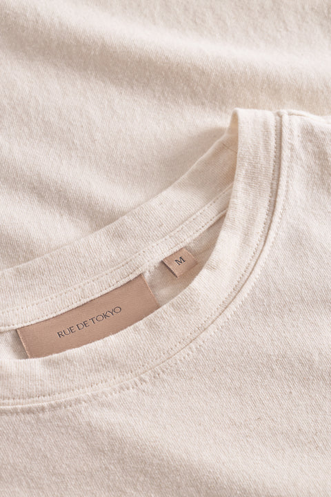 Rue de Tokyo TOKE RECYCLED COTTON JERSEY T-SHIRTS NATURAL WHITE WITH BLACK LOGO