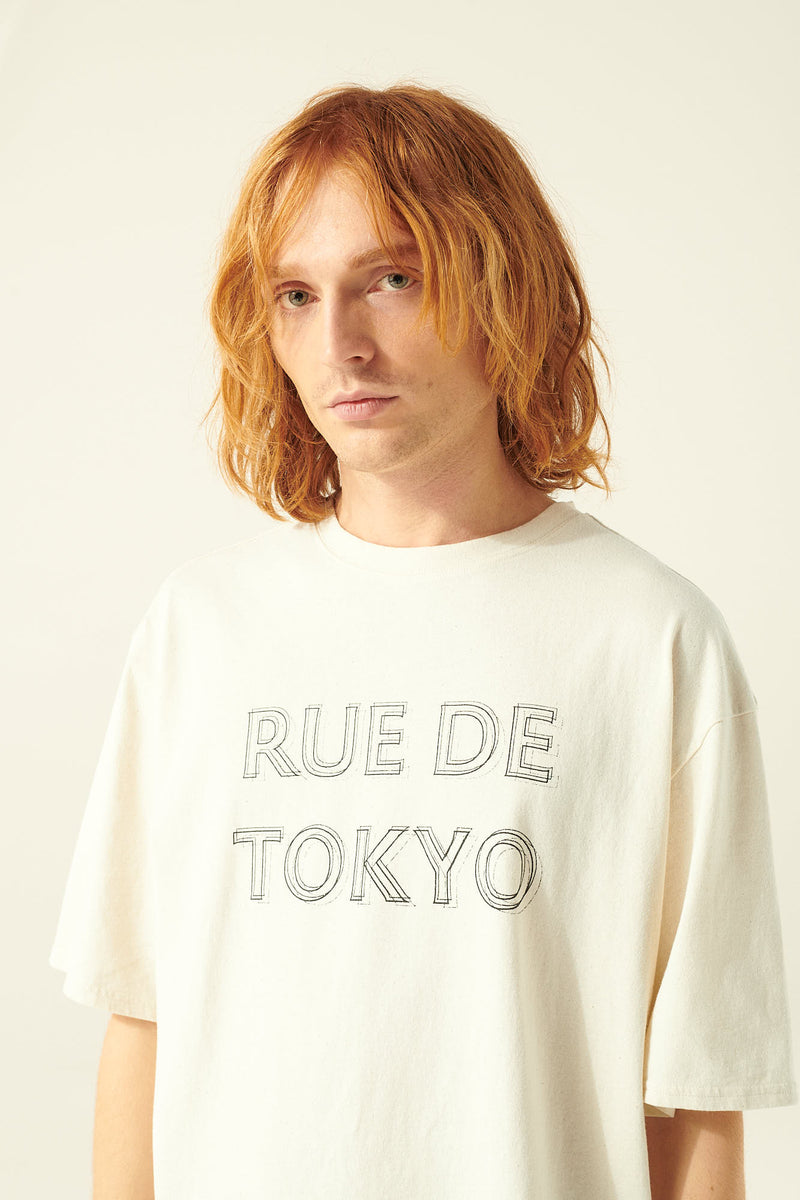 Rue de Tokyo TOKE RECYCLED COTTON JERSEY T-SHIRTS NATURAL WHITE WITH BLACK LOGO