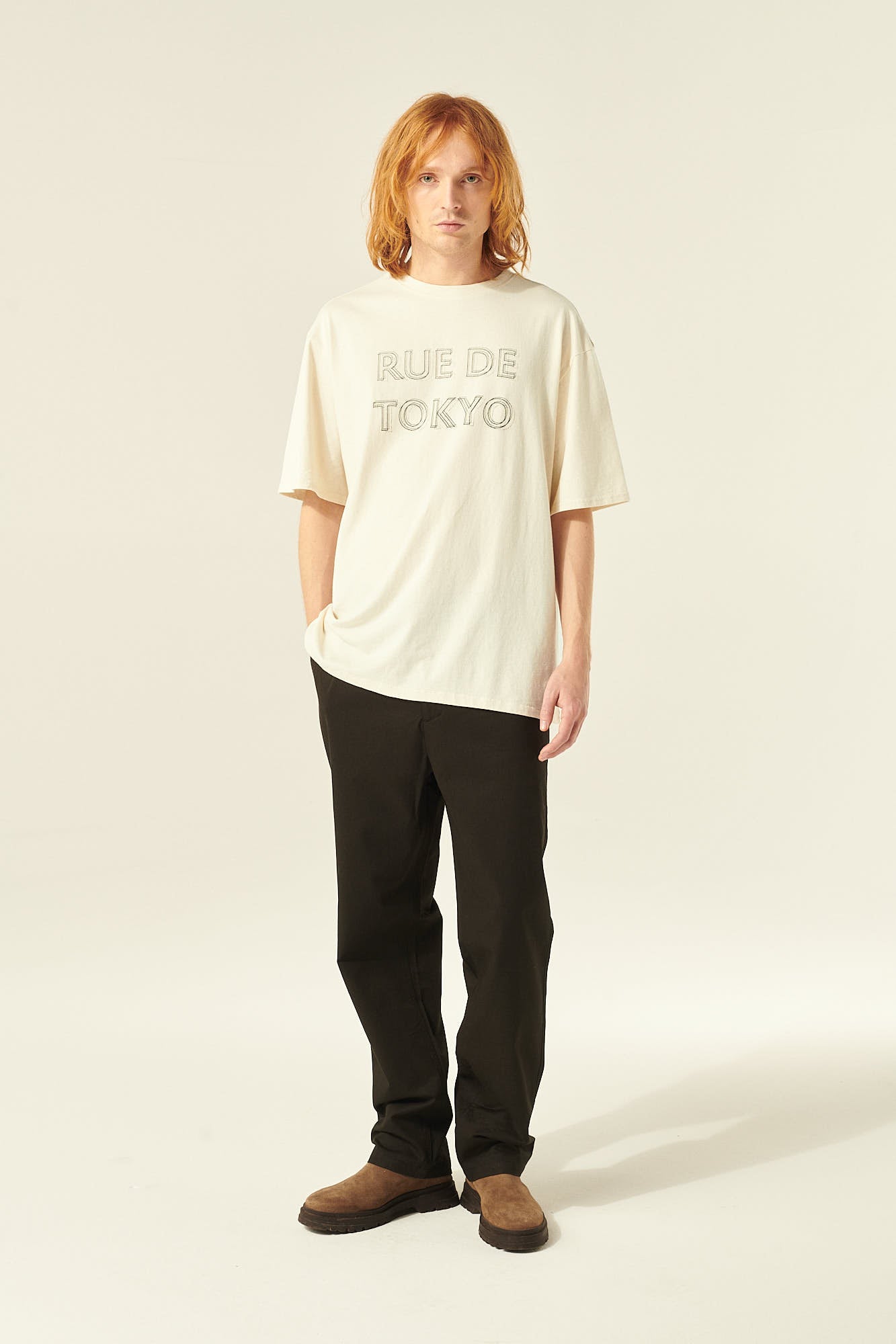 Rue de Tokyo TOKE RECYCLED COTTON JERSEY T-Shirts NATURAL WHITE WITH BLACK LOGO