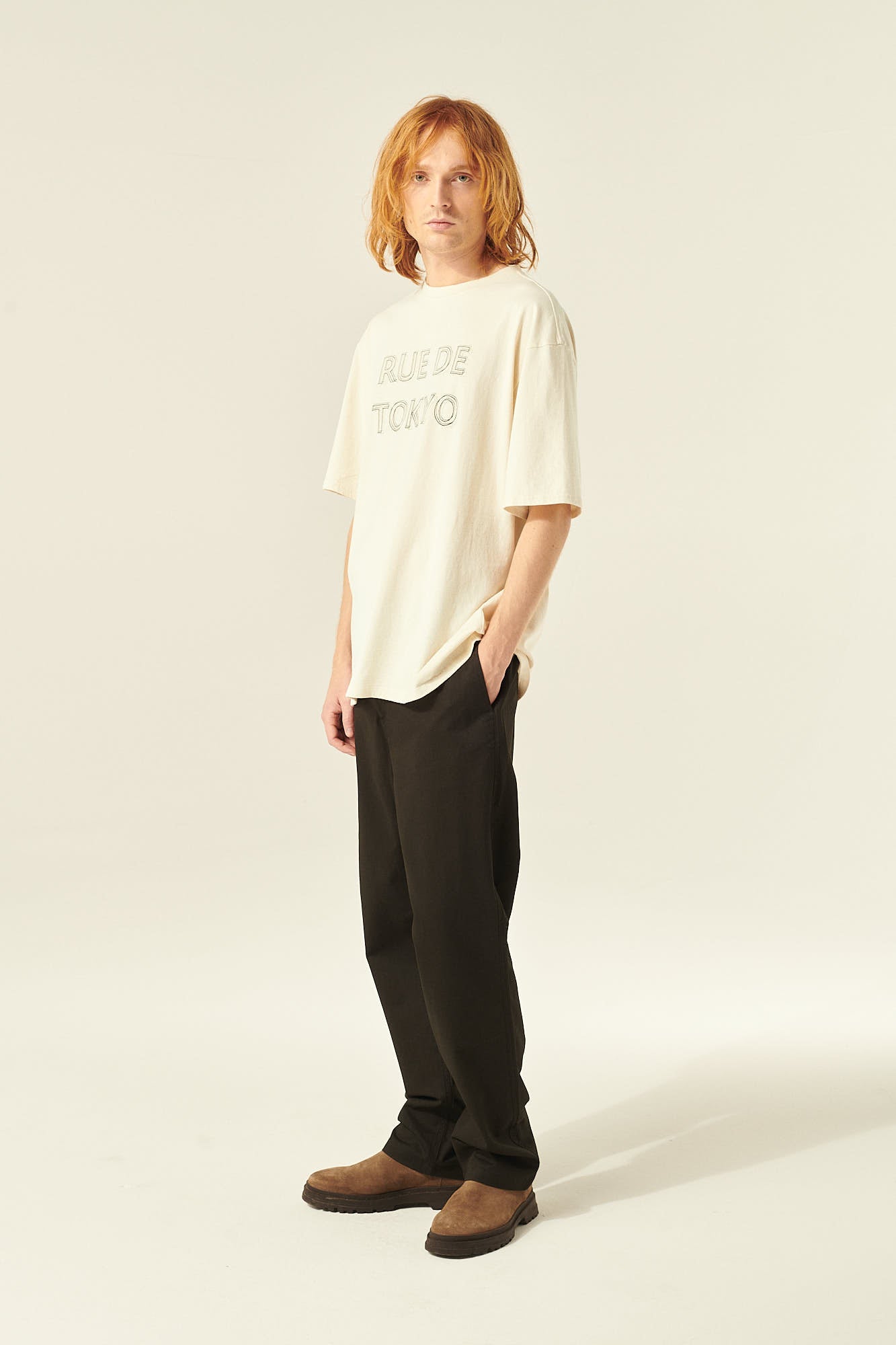 Rue de Tokyo TOKE RECYCLED COTTON JERSEY T-Shirts NATURAL WHITE WITH BLACK LOGO