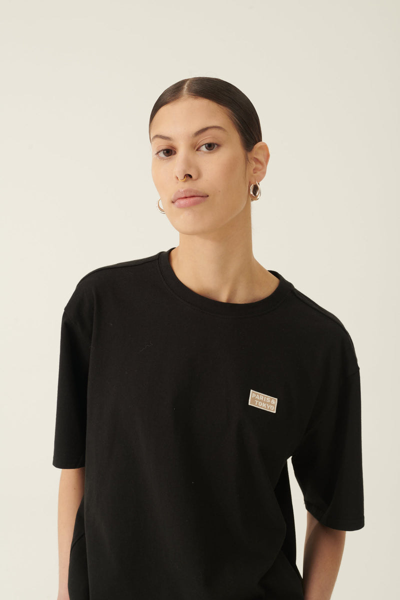 Rue de Tokyo TOYO COTTON JERSEY T-SHIRTS BLACK WITH EMBROIDERED PATCH