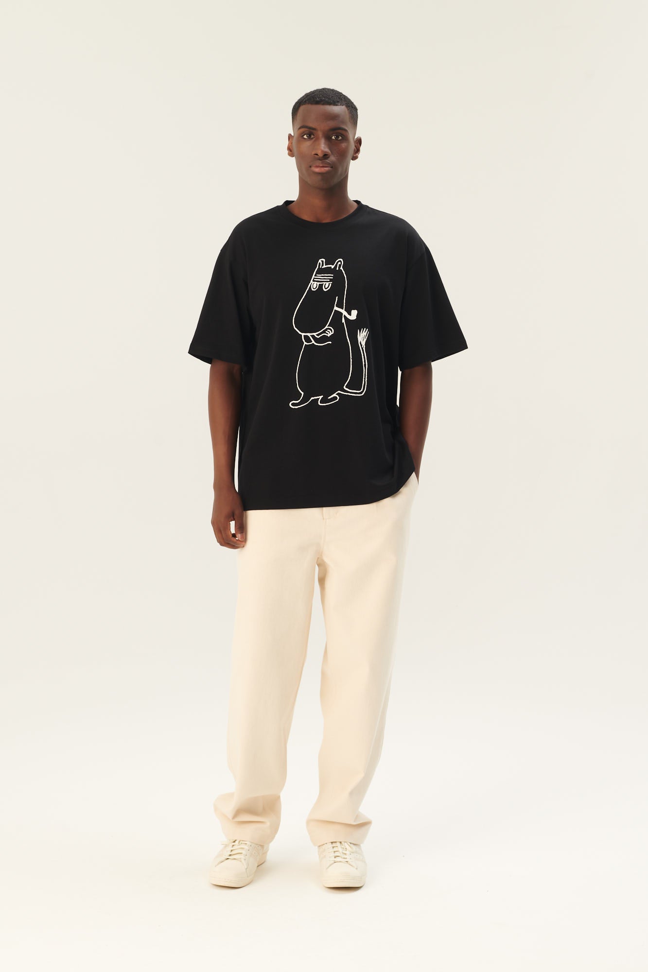 Rue de Tokyo TOYO MOOMIN COTTON JERSEY T-Shirts BLACK OFF WHITE PRINT