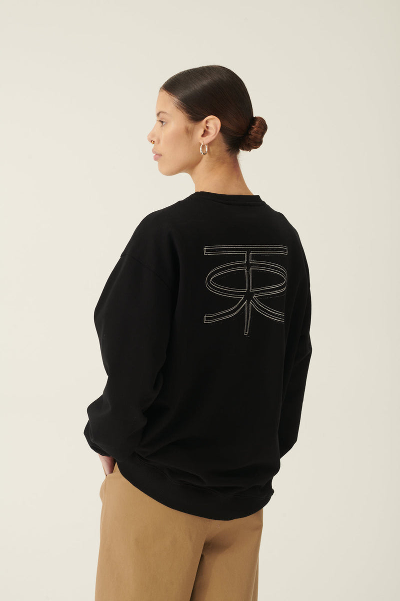 Rue de Tokyo TREVOR ORGANIC HEAVY JERSEY SWEATSHIRTS BLACK WITH OFF WHITE LOGO