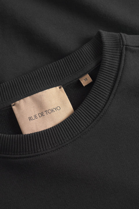 Rue de Tokyo TREVOR ORGANIC HEAVY JERSEY SWEATSHIRTS BLACK WITH OFF WHITE LOGO