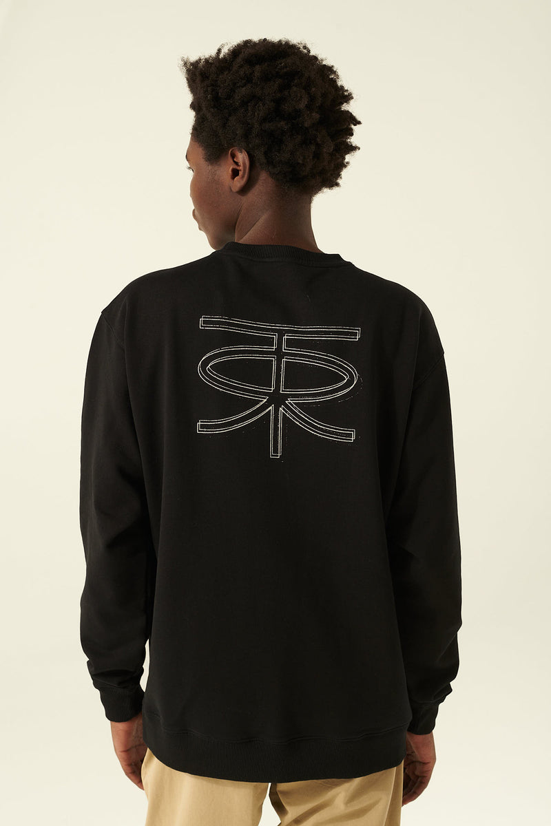 Rue de Tokyo TREVOR ORGANIC HEAVY JERSEY SWEATSHIRTS BLACK WITH OFF WHITE LOGO