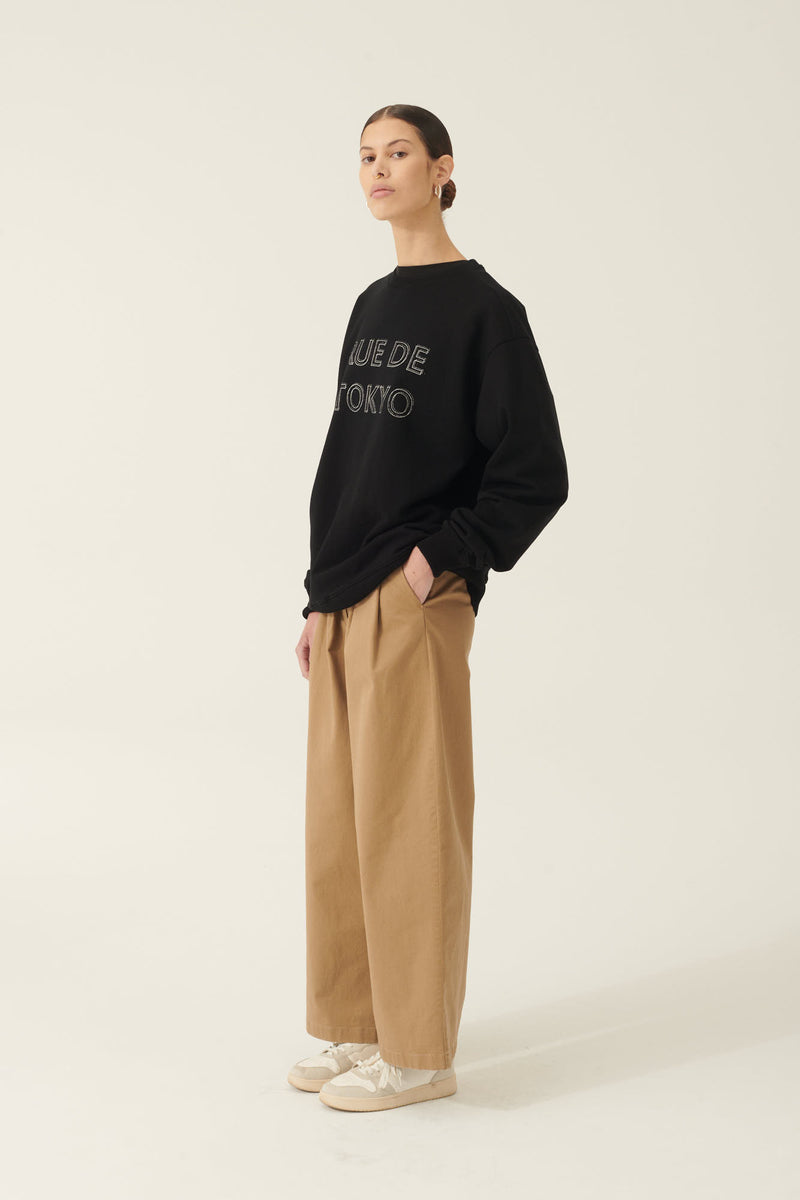 Rue de Tokyo TREVOR ORGANIC HEAVY JERSEY SWEATSHIRTS BLACK WITH OFF WHITE LOGO