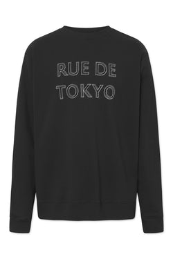 Rue de Tokyo TREVOR ORGANIC HEAVY JERSEY SWEATSHIRTS BLACK WITH OFF WHITE LOGO