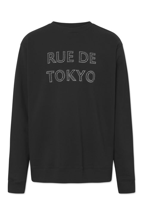 Rue de Tokyo TREVOR ORGANIC HEAVY JERSEY SWEATSHIRTS BLACK WITH OFF WHITE LOGO